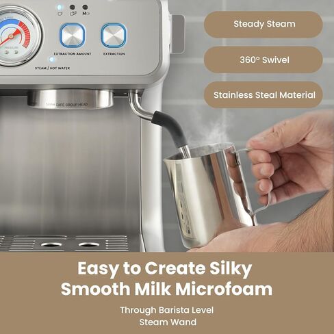 Gevi Dual Boiler Espresso Machine with Built-in Grinder, 58mm Commercial Portafilter, Barista Steam Wand, 31 Grind Settings, Stainless Steel, for Home Barista Use, Sterling Silver in Kuwait