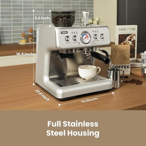 Gevi Dual Boiler Espresso Machine with Built-in Grinder, 58mm Commercial Portafilter, Barista Steam Wand, 31 Grind Settings, Stainless Steel, for Home Barista Use, Sterling Silver in Kuwait