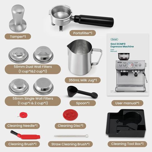Gevi Dual Boiler Espresso Machine with Built-in Grinder, 58mm Commercial Portafilter, Barista Steam Wand, 31 Grind Settings, Stainless Steel, for Home Barista Use, Sterling Silver in Kuwait