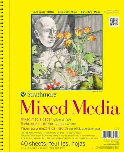 Strathmore 300 Series Mixed Media Paper Pad, Side Wire Bound, 5.5x8.5 inches, 40 Sheets (117lb/190g) - Artist Paper for Adults and Students - Watercolor, Gouache, Graphite, Ink, Pencil, Marker in Kuwait