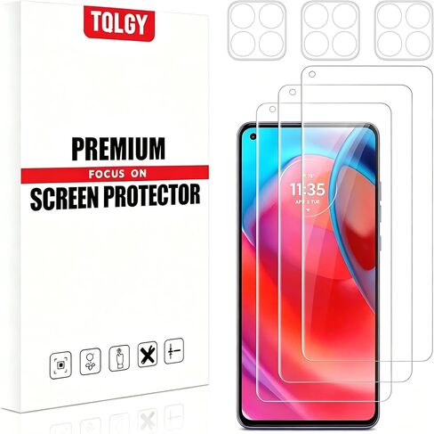 TQLGY 3 Pack Screen Protector for Motorola Moto G Stylus 5G 2021 with 3 Pack Camera Lens Protector, Tempered Glass, 9H Hardness - HD - Bubble Free - Anti-Scratch - Easy Installation in Saudi Arabia