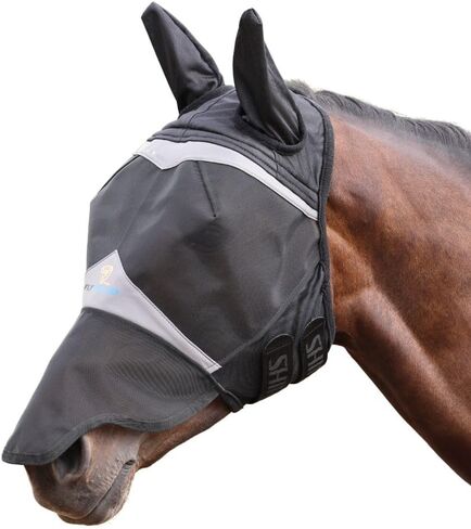 Shires FlyGuard Pro Fine Mesh Fly Mask with UV Protection Jet/Full/Ears and Nose in Saudi Arabia