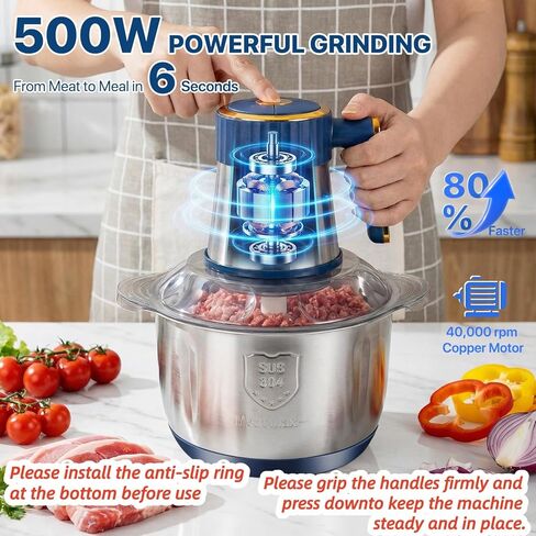 20 Cups Large Capacity Food Processor,5 Speed Electric Meat Grinder Vegetable Chopper,500W Powerful Motor 6 Bi-Level Blade Meat mincer for Vegetable, Nuts, Onion, Garlic with 304 Stainless Steel Bowl in Kuwait