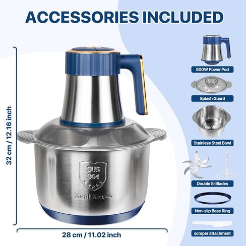 20 Cups Large Capacity Food Processor,5 Speed Electric Meat Grinder Vegetable Chopper,500W Powerful Motor 6 Bi-Level Blade Meat mincer for Vegetable, Nuts, Onion, Garlic with 304 Stainless Steel Bowl in Kuwait