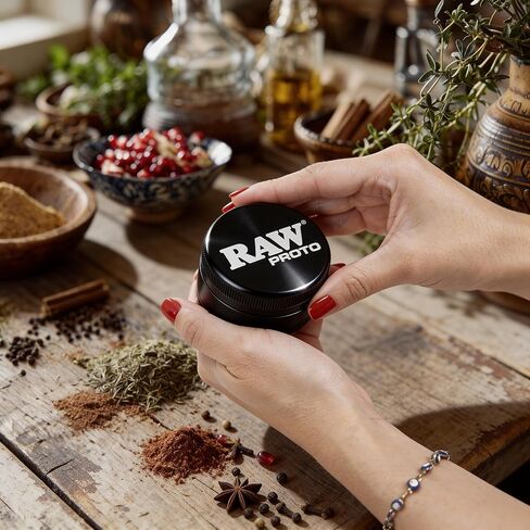 RAW Proto Herb & Spice Grinder – 2.5 Inch Kitchen Mill with Razor Sharp Teeth, Textured Grip Lid, Durable Aluminum Crusher in Kuwait