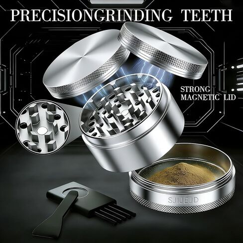 Spice Crusher 3.0 Inch Aluminum Alloy Manual Grinder for Salt, Pepper & Spices Portable 4 Piece with Pollen Catcher, Mesh Screen & Strong Magnetism (Black and Grey) in Kuwait