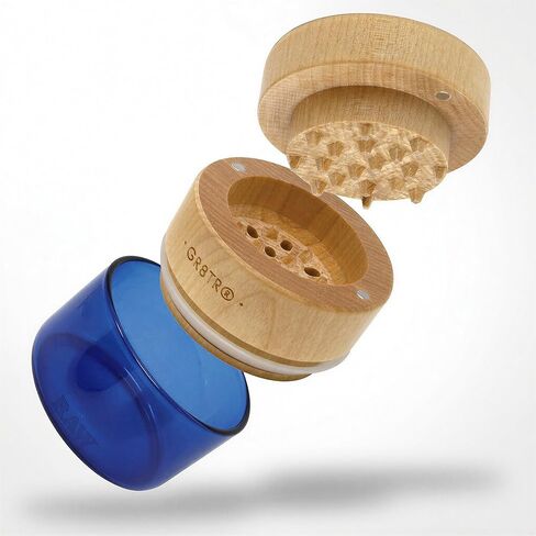 RAW Natural Wood Spice & Herbs Grinder 65mm - Magnetic Closure - Fine Grind - Blue Glass in Kuwait
