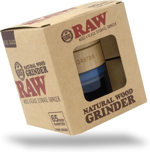 RAW Natural Wood Spice & Herbs Grinder 65mm - Magnetic Closure - Fine Grind - Blue Glass in Kuwait