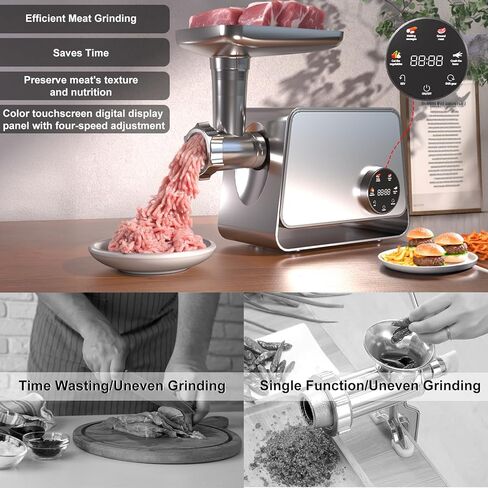 3200W Electric Meat Grinder Sausage Stuffer With Touch Color Screen 4 Speed Settings 3 Slice, Shred Blades,7 Blades,Sausage Stuffer,Kubbe Kitmeat Grinders For Home Use in Kuwait