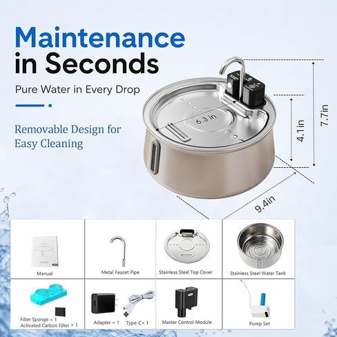 Selene Dog Water Fountain, 4.0L/135oz Large Automatic Pet Water Dispenser with 4000mAh Battery (60-Day Runtime), 3 Working Modes & 25dB Ultra Quiet,for Cats and Dogs in Kuwait