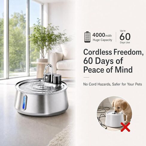 Selene Dog Water Fountain, 4.0L/135oz Large Automatic Pet Water Dispenser with 4000mAh Battery (60-Day Runtime), 3 Working Modes & 25dB Ultra Quiet,for Cats and Dogs in Kuwait