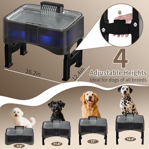 8.5L/2.25Gal Elevated Dog Water Fountain, Xetino 4 Height Adjustable Raised Dog Water Bowl Dispenser for Large Dogs with Stainless Steel Tray BPA-Free, Pet Water Fountain with Ultra Quiet Pump in Kuwait