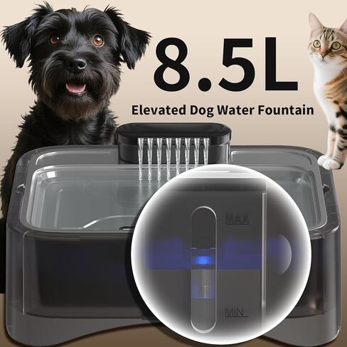 8.5L/2.25Gal Elevated Dog Water Fountain, Xetino 4 Height Adjustable Raised Dog Water Bowl Dispenser for Large Dogs with Stainless Steel Tray BPA-Free, Pet Water Fountain with Ultra Quiet Pump in Kuwait