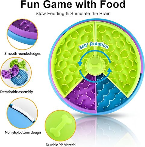 Slow Feeder Dog Bowl – 3-Level Puzzle Feeder for Large, Medium & Small Dogs | Spinning Lick Bowl for Liquid Treats, Peanut Butter & Wet Food | BPA-Free Dog Enrichment Bowl in Kuwait