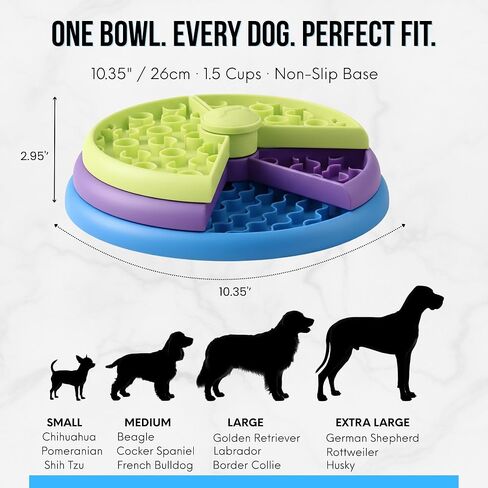 Slow Feeder Dog Bowl – 3-Level Puzzle Feeder for Large, Medium & Small Dogs | Spinning Lick Bowl for Liquid Treats, Peanut Butter & Wet Food | BPA-Free Dog Enrichment Bowl in Kuwait