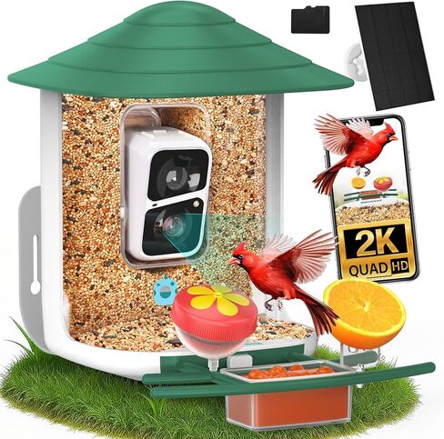 Birdsnap® TUC Bird Feeder مع كاميرا 2K HD Live مع بطاقة 32 جيجابايت للكشف التلقائي والإخطار بالذكاء الاصطناعي للتعرف على الكاميرا ومغذيات الطيور التي تعمل بالطاقة الشمسية في الهواء الطلق هدية في الفناء الخلفي للأم والأب لمحبي الطيور، 2.4 جيجا واي فاي in Kuwait