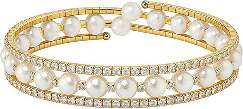 Pearl Stretch Cuff Bracelets for Women Imitation Pearl Wedding Bracelets for Brides Adjustable Multilayer Rhinestone Bracelet for Women Holiday Party Jewelry in Saudi Arabia