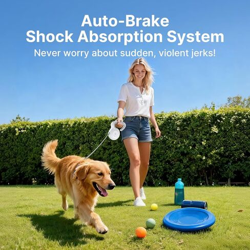 AutoBrake Retractable Dog Leash for Medium and Large Dogs, 360° Tangle-Free Dog Leash and 16Ft Strong Nylon Tape, Ergonomically Comfortable and Lightweight Grip Handle (White) in Kuwait