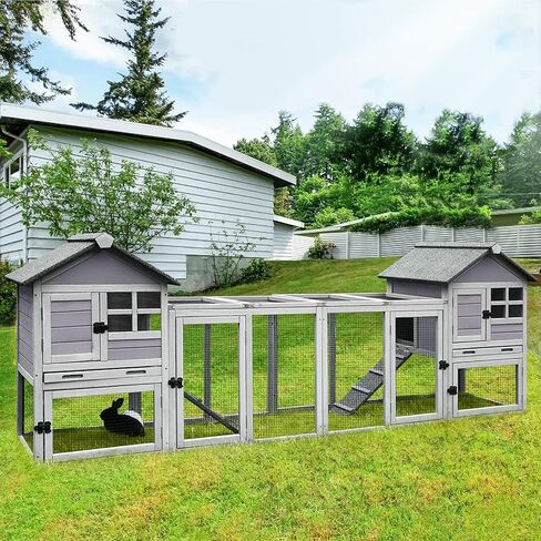 GUTINNEEN Rabbit Hutch Bunny Cage Expandable Indoor Outdoor Wooden Rabbit Cage Bunny Hutch with Run with Plastic Tray (103.2" L, 2 Sets Packing) in Kuwait
