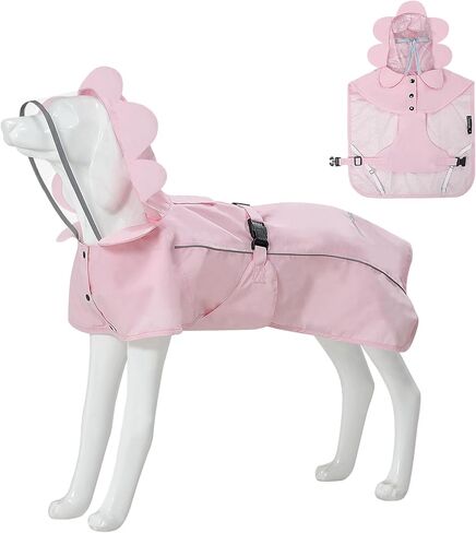 MAMORE Dog Raincoat - Waterproof Hooded Poncho with Reflective Stripes, Lightweight Adjustable Rain Jacket for Small Medium Large Dogs(Pink, Small) in Kuwait