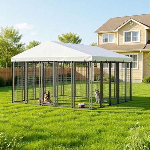 10x10x6 FT Outdoor Dog Kennel with Waterproof Roof, Heavy Duty Dog Enclosures with Galvanized Welded Wire Steel & Dual Safety Lock in Saudi Arabia