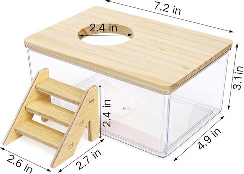 Coloch Hamster Sand Bath Box with Wood Cover, Rectangle Clear Hamster Digging Sand Container with Climbing Ladder Multifunctional Plastic Guinea Pig Bathroom for Small Animals in Kuwait
