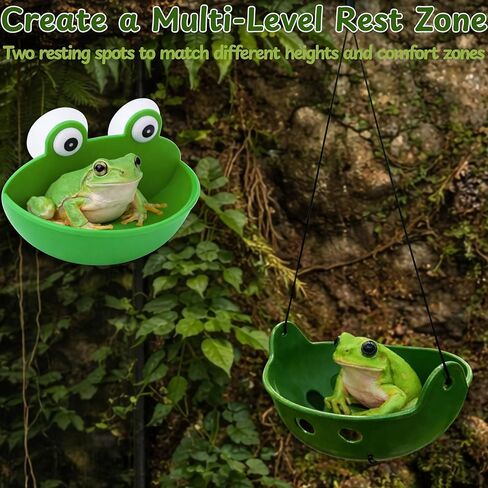 White's Tree Frog Hammock Hideout Accessories, 2pcs Frog Decor Hideout Habitat Tank Platform, Tree Frogs Terrarium Accessories for Toad Tadpole Amphibian Small Aquatic Animals (Decor Bowl) in Kuwait