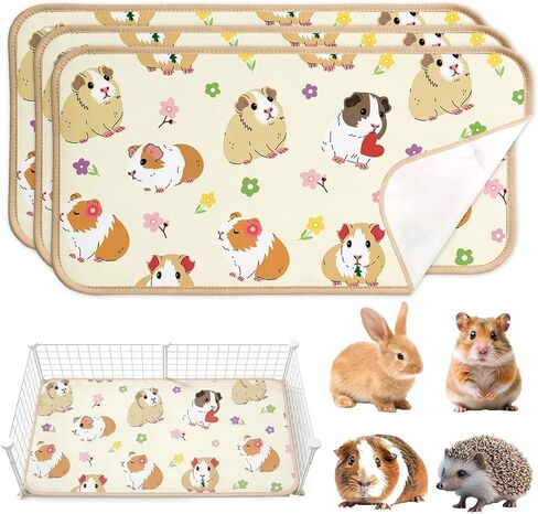 JarThenaAMCS 3Pcs Guinea Pig Cage Liners 47 x 24 Inch Washable Guinea Pig Pee Pads Cute Floral Reusable Pee Mat Absorbent Bedding for Small Animals Rabbit Hamster Chinchilla Ferret Rat in Kuwait