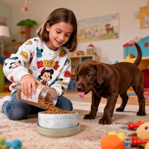 Cat Food and Water Bowl Set, Heavy Weighted Ceramic, No Tip Over, Shallow Wide Whisker Fatigue Silicone Dish, Pet Comfort Feeder for Small Dog, Untippable, Dishwasher Safe, 6 inch in Kuwait