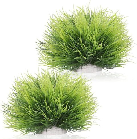 IBWell 2pcs Artificial Aquarium Mini Plants Decor Green Grass Plastic Hideout Waterscape Ornament Fish Tank Accessories for Turtle Betta Hides - Small in Kuwait