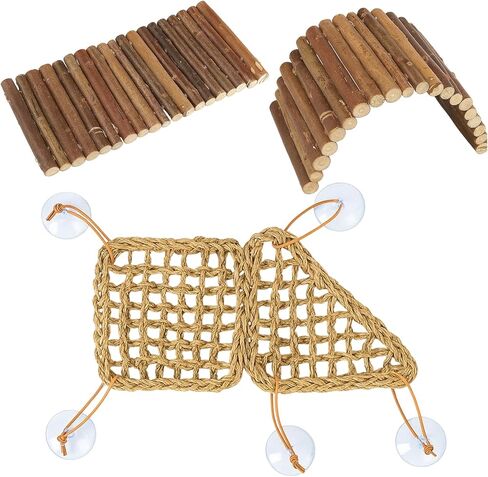3PC Reptile Hammock, Bearded Dragon Hammock, Climbing Set with Wooden Ladder, Ideal for Reptile Habitat Enrichment, Includes Triangle and Square Pads for Lizards, Geckos, Tortoises in Kuwait