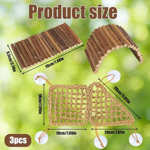 3PC Reptile Hammock, Bearded Dragon Hammock, Climbing Set with Wooden Ladder, Ideal for Reptile Habitat Enrichment, Includes Triangle and Square Pads for Lizards, Geckos, Tortoises in Kuwait