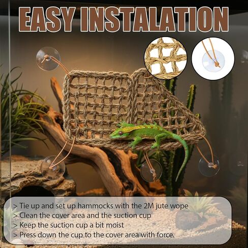 3PC Reptile Hammock, Bearded Dragon Hammock, Climbing Set with Wooden Ladder, Ideal for Reptile Habitat Enrichment, Includes Triangle and Square Pads for Lizards, Geckos, Tortoises in Kuwait
