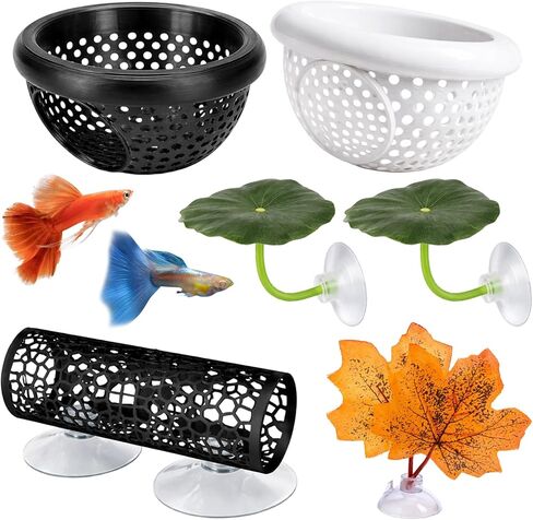 CZFDHP Betta Hammock, Floating Betta Hide, 6 PCS Fish Tank Decorations with Aquarium Plants, Betta Fish Tank Accessories for Resting and Hiding, Multi-Functional Play Spaces with Leaf Pads and Tunnel in Kuwait