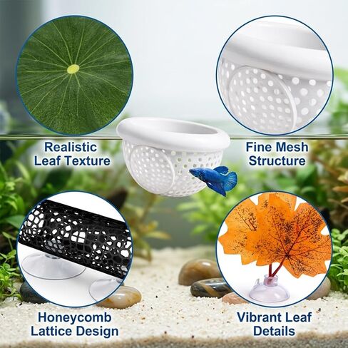 CZFDHP Betta Hammock, Floating Betta Hide, 6 PCS Fish Tank Decorations with Aquarium Plants, Betta Fish Tank Accessories for Resting and Hiding, Multi-Functional Play Spaces with Leaf Pads and Tunnel in Kuwait