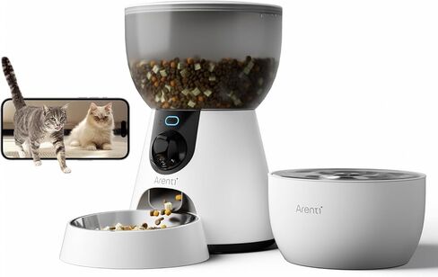 ARENTI Smart Automatic Cat Feeder and Water Fountain, 4L Pet Feeder Cat Food Dispenser with Camera, Dual Power, App Control, Live View & Night Vision, Meal Call, Hygienic Water Flow, Desiccant Bag in Kuwait
