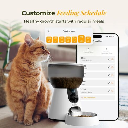 ARENTI Smart Automatic Cat Feeder and Water Fountain, 4L Pet Feeder Cat Food Dispenser with Camera, Dual Power, App Control, Live View & Night Vision, Meal Call, Hygienic Water Flow, Desiccant Bag in Kuwait