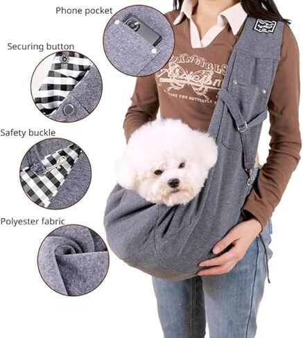 Dog Carrier Sling with Pocket, Hands-Free Pet Carrier Bag for Small to Medium Dogs, Breathable Cotton Puppy Papoose for Walking & Travel (Khaki) in Kuwait