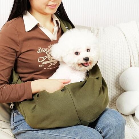 Dog Carrier Sling with Pocket, Hands-Free Pet Carrier Bag for Small to Medium Dogs, Breathable Cotton Puppy Papoose for Walking & Travel (Khaki) in Kuwait