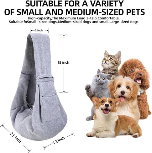 Dog Carrier Sling - Reversible Puppy Carrier Purse with Mobile Phone Storage, Cat Carrier, Hand-Free Dog Sling Carrier for Carry Small Dogs and Cats, Travel Safety Harness, Dog and Cat Harness(Gray) in Kuwait