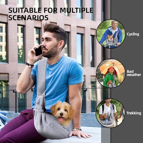 Dog Carrier Sling - Reversible Puppy Carrier Purse with Mobile Phone Storage, Cat Carrier, Hand-Free Dog Sling Carrier for Carry Small Dogs and Cats, Travel Safety Harness, Dog and Cat Harness(Gray) in Kuwait