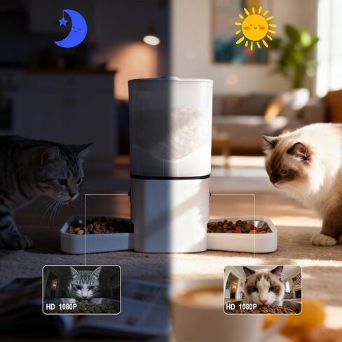 Automatic Cat Feeder with Dual HD Cameras for 2 Cats, Smart WiFi Pet Feeder with APP Control, Timed Feeding & Portion Control, 2-Way Audio, Night Vision, 5GHz/2.4GHz WiFi, 6L in Kuwait