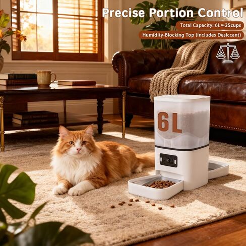 Automatic Cat Feeder with Dual HD Cameras for 2 Cats, Smart WiFi Pet Feeder with APP Control, Timed Feeding & Portion Control, 2-Way Audio, Night Vision, 5GHz/2.4GHz WiFi, 6L in Kuwait
