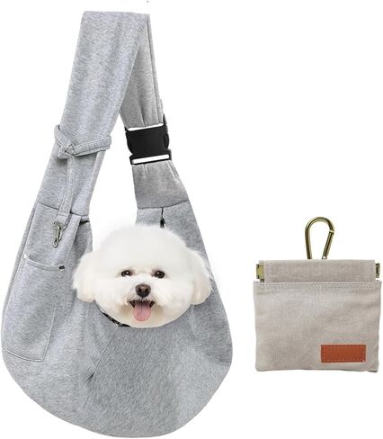 CONLI Small Dog Carrier Sling with Adjustable Strap & Dual Safety - Features Storage Pocket & Detachable Treat Pouch, Hands-Free Pet Sling for Chihuahuas, Yorkies Under 12lbs for Walking, Hiking in Kuwait