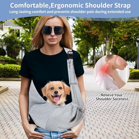 CONLI Small Dog Carrier Sling with Adjustable Strap & Dual Safety - Features Storage Pocket & Detachable Treat Pouch, Hands-Free Pet Sling for Chihuahuas, Yorkies Under 12lbs for Walking, Hiking in Kuwait