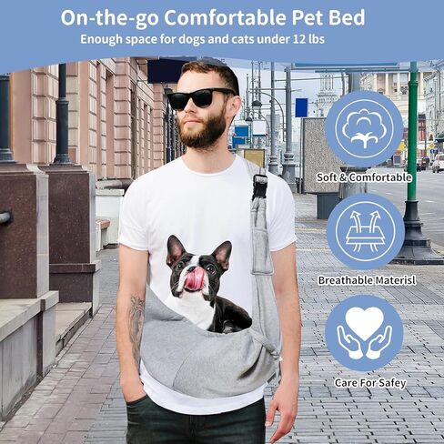 CONLI Small Dog Carrier Sling with Adjustable Strap & Dual Safety - Features Storage Pocket & Detachable Treat Pouch, Hands-Free Pet Sling for Chihuahuas, Yorkies Under 12lbs for Walking, Hiking in Kuwait