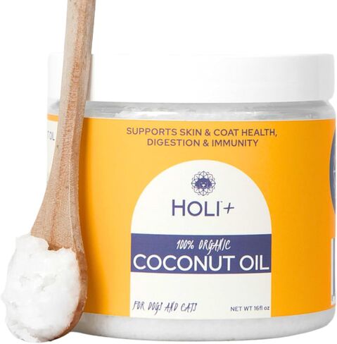 HOLI 100% Organic Coconut Oil for Dogs & Cats – Cold-Pressed Virgin Coconut Oil for Dogs Skin & Coat, Itchy Skin, Hot Spot Treatment & Paw Balm – MCT Lauric Supplement, Non-GMO, Pet Safe - 16oz in Kuwait