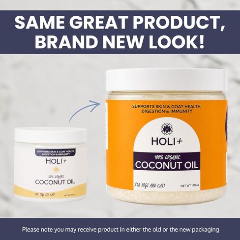 HOLI 100% Organic Coconut Oil for Dogs & Cats – Cold-Pressed Virgin Coconut Oil for Dogs Skin & Coat, Itchy Skin, Hot Spot Treatment & Paw Balm – MCT Lauric Supplement, Non-GMO, Pet Safe - 16oz in Kuwait
