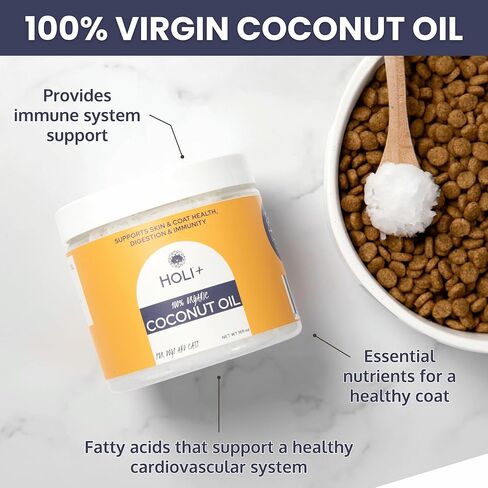 HOLI 100% Organic Coconut Oil for Dogs & Cats – Cold-Pressed Virgin Coconut Oil for Dogs Skin & Coat, Itchy Skin, Hot Spot Treatment & Paw Balm – MCT Lauric Supplement, Non-GMO, Pet Safe - 16oz in Kuwait