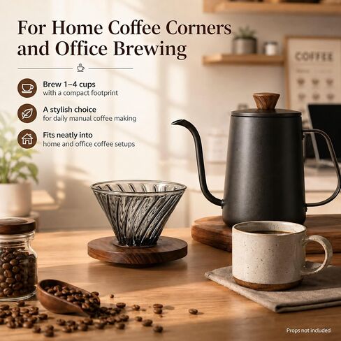 Glass Pour Over Coffee Dripper with Solid Walnut Base, V60 Style Manual Drip Coffee Maker, 1–4 Cup (20oz) Borosilicate Glass Brewer for Home and Office in Kuwait